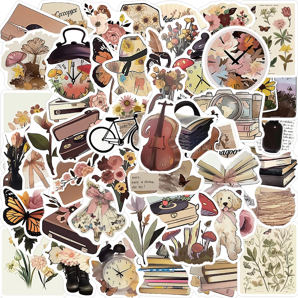 

10/30/50PCS Retro Flowers Art Graffiti Stickers Aesthetic Decoration DIY Scrapbook Laptop Phone Guitar Car Bike Toys Sticker