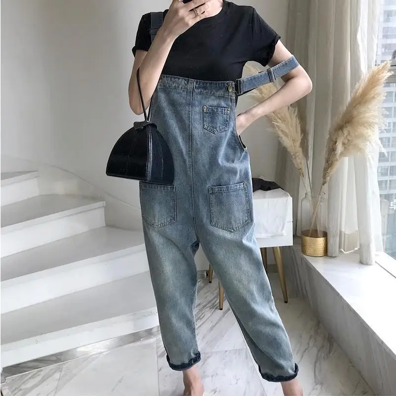 Summer Women's New Loose Jeans Jumpsuits Student Nine Point Denim Pants Rompers