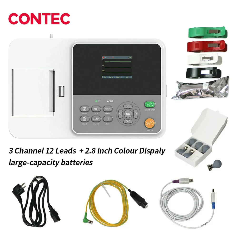 

CONTEC E3M ECG Machine 3 Channel 12-lead Electrocardiograph HD Touch LCD Display Portable EKG Cardiac Monotor Printing