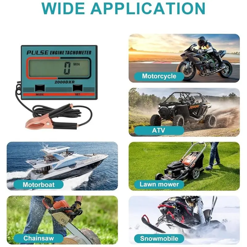 Digital Tachometer, 2 Stroke 4 Stroke Inductive RPM Gauge, Small Engine Chainsaw Tachometer, Hour Meter