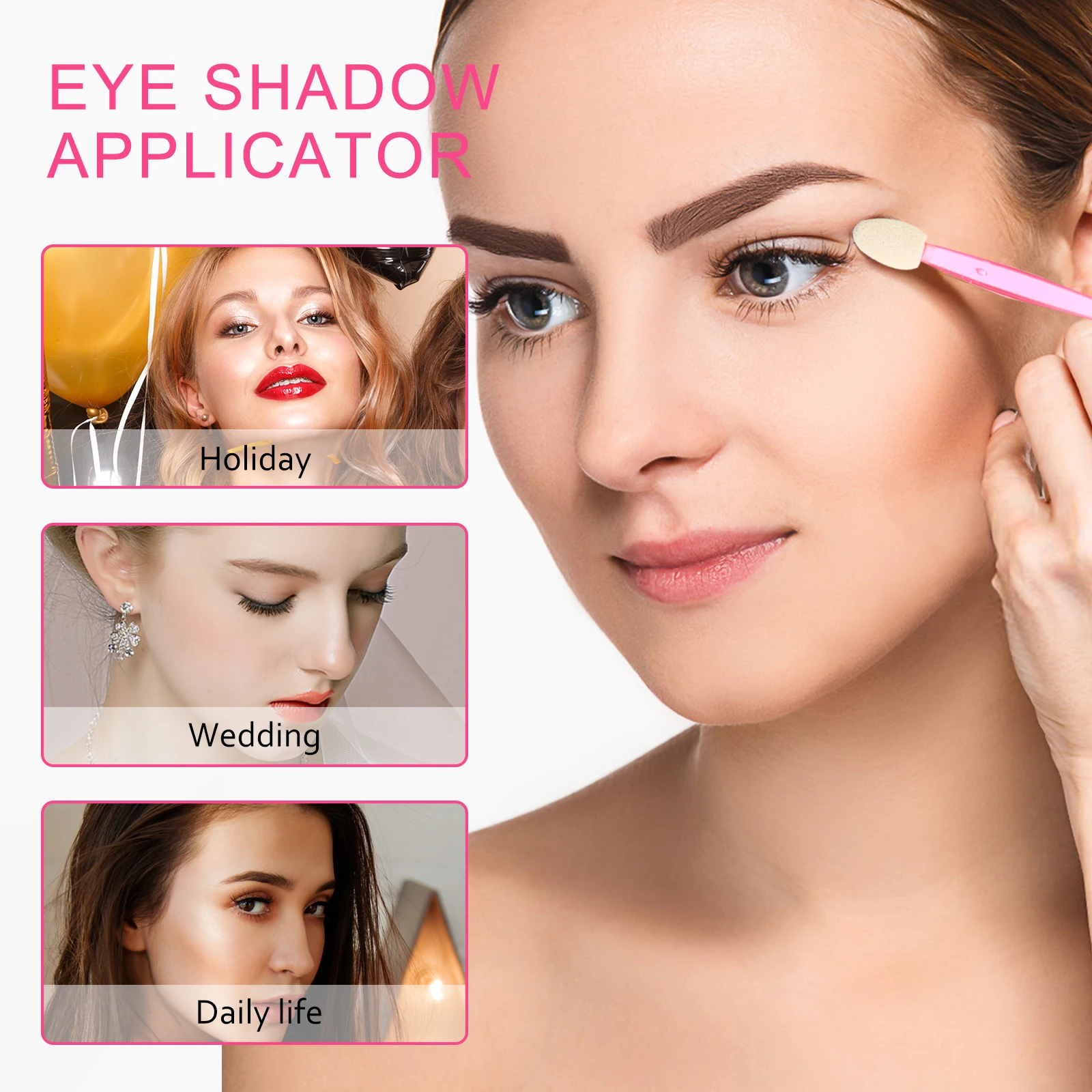 

100pcs Eyeshadow Brush Non Latex Sponge Applicator Double Ended Lightweight Portable Makeup Brush Set Eye Shadow Tool