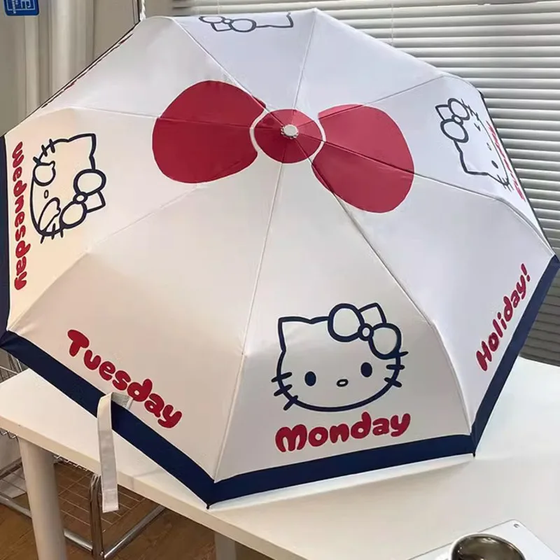 New Sanrio Hellokitty Umbrella Female Cartoon Forest Minimalist Student Korean Y2k Sun Umbrella Black Adhesive UV Protection