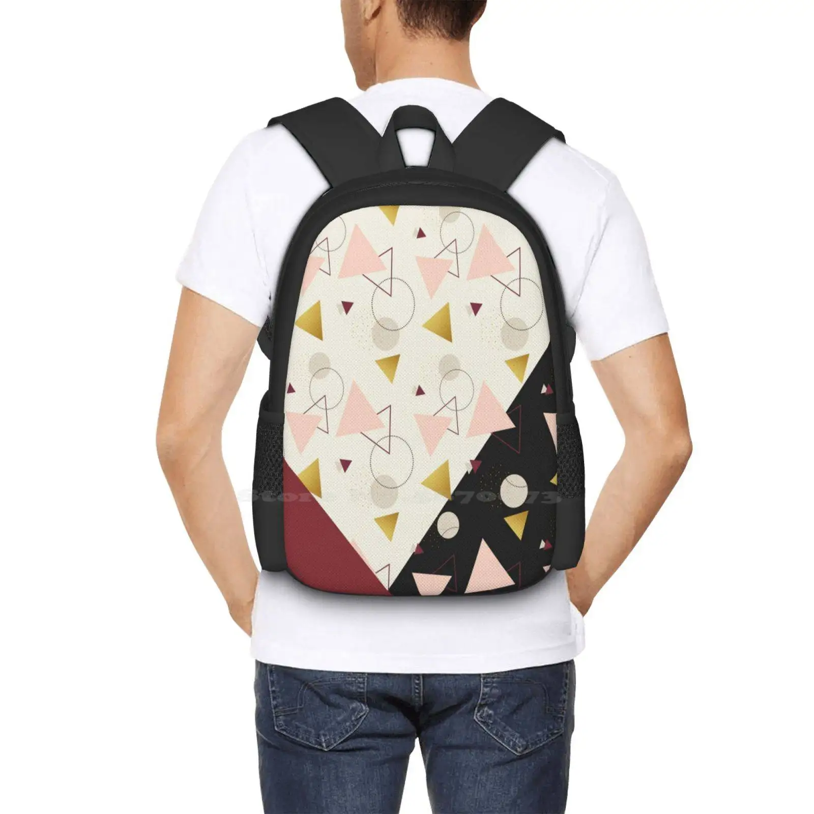 Triangles Mix Backpacks For School Teenagers Girls Travel Bags Black Abstract Triangles Geometric Pastel Colors Delicate Lovely