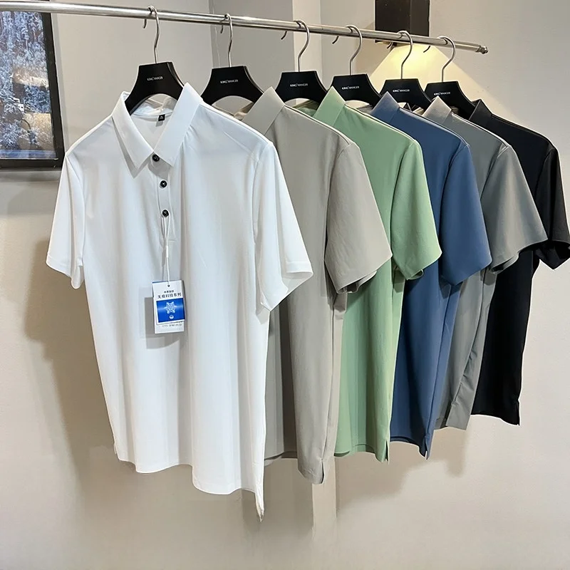 

Ice Silk Men's irt ort Sve Comfortable Four-Way Stretch Stand Fit Basic Sle Summer Faion Urban Pure Color