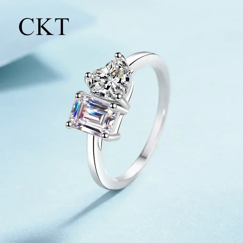 18K White Gold Luxury Square Sugar Love 2 Carat Moissanite Ring for Women Temperament Rings Platinum Pt950 Wedding Jewelry