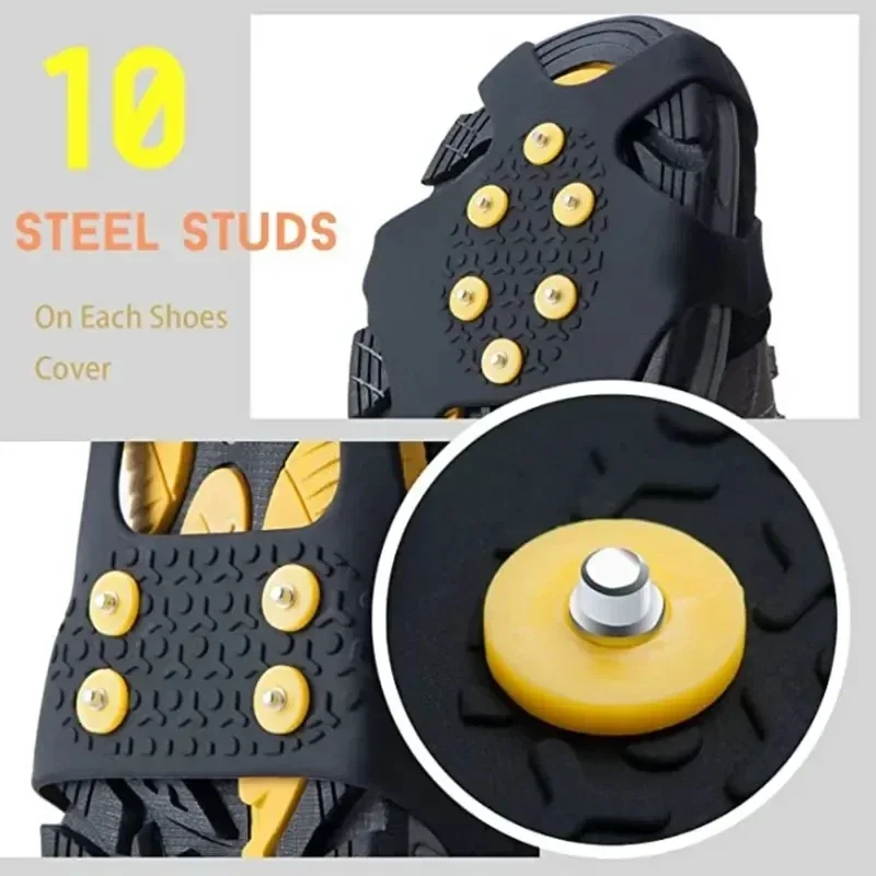 1Pair 10 Studs Snow Ice Claw Anti-Skid Snow Ice Thermo Plastic Elastomer Climbing Shoes Anti Slip Spikes Grips Crampon Cleats