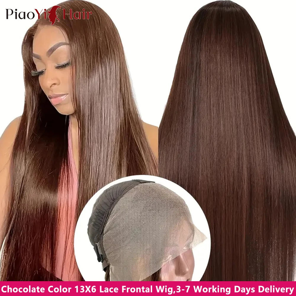 30Inch Chocolate Brown 13x6 Hd Lace Frontal Human Hair Wig  Straight 13X6 Lace Front Wig 200% Density #4 Colored Human Hair Wigs