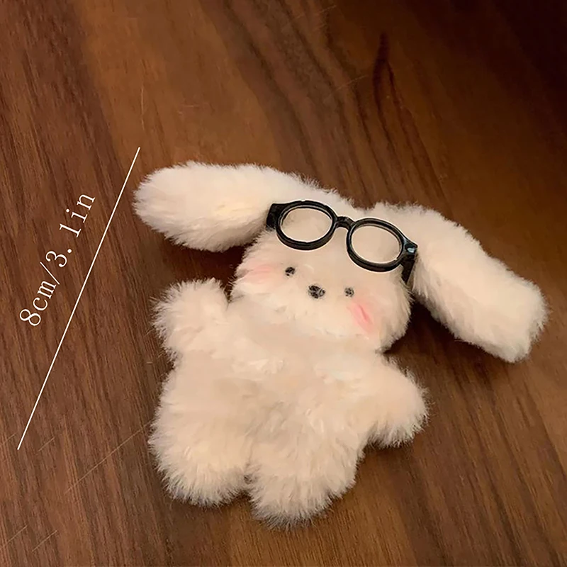 Soft Lovely White Bunny Glasses Ornament Keychain Car Backpack Decor Stuffed Dog Doll Toy Gift Plush Rabbit Pendant Bag Charms image 6