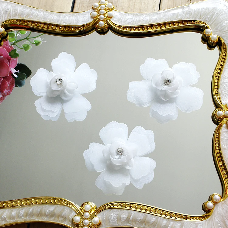 Parches parche con apliques de cuentas y diamantes de imitación de flores de encaje blanco para ropa, apliques de ropa, parches adhesivos bordados para ropa