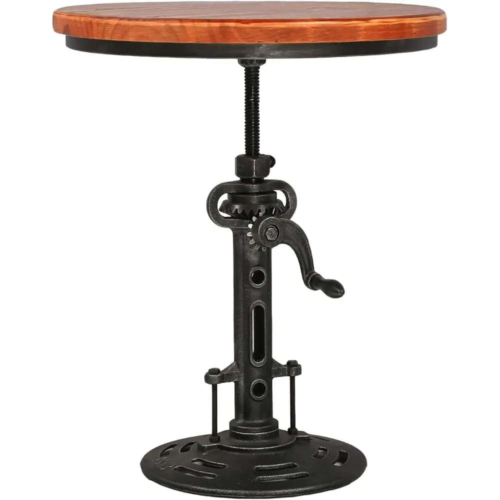 โต๊ะบาร์สไตล์ฟาร์มเฮาส์ปรับความสูงได้ 18-24 นิ้ว พร้อมมือหมุน โต๊ะข้างเล็กสไตล์วินเทจสำหรับห้องนั่งเล่น โต๊ะกลมสไตล์อินดัสเทรียล