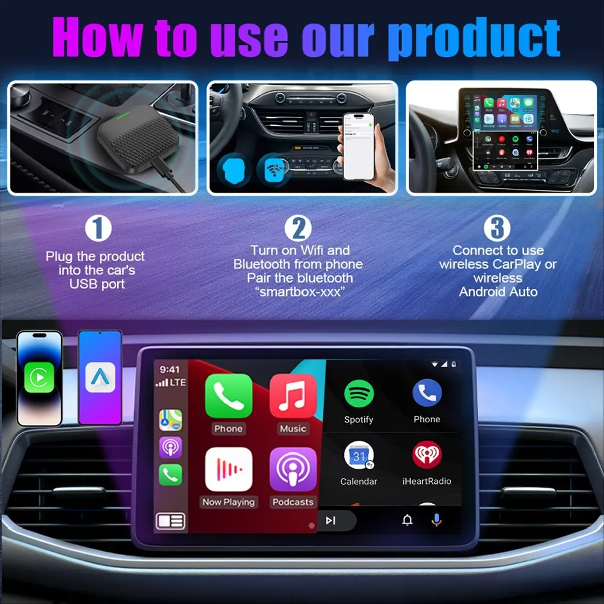 B21B Wireless Carplay Adapter Android Auto 2In1 Ai Box for MG