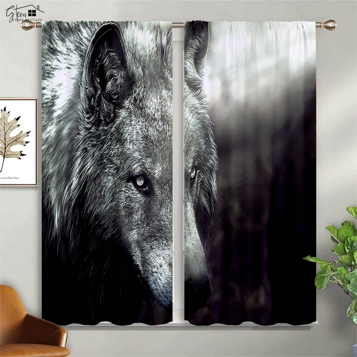 

Animal Wolf 3d Printed Curtains Wild Personality Night Starry Sky Snow Jungle Hormone Boys Ins Bedroom Living Room Curtains 2PCS