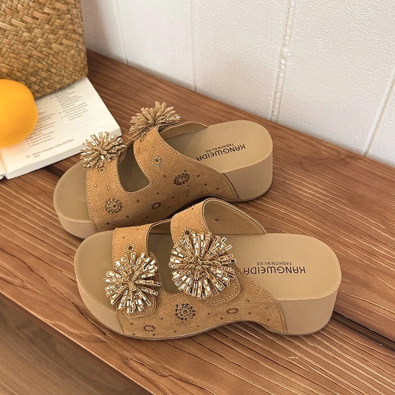 

Fashion Womens Shoes Exquisite Rhinestone Platform Slippers for Woman Comfort Vacation Casual Shoes Designer Shoes Zapatos Mujer