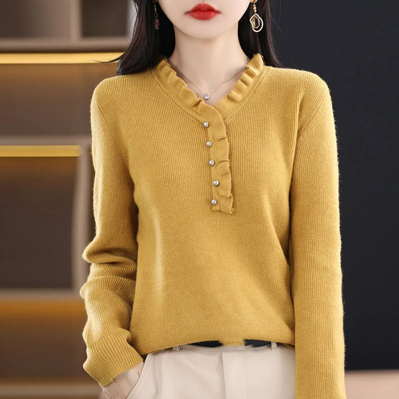 Autumn Winter New Fashion Women Sweater Knitted Soft Pullovers Jumpers V-neck Solid Soft Long Sleeve Sweaters knitwear Women Top