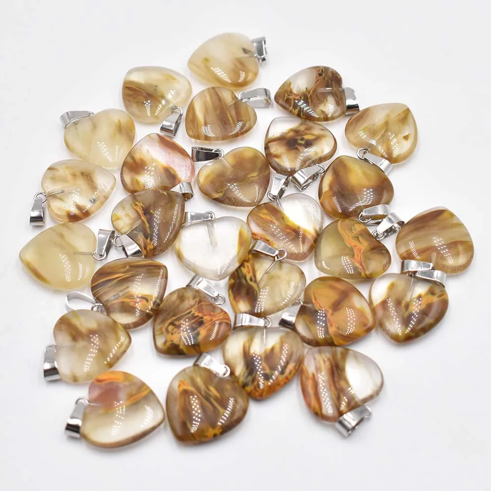 Großhandel 50 Stück/Los, modische, hochwertige Naturstein-Mix-Herzanhänger, 16 mm, für die Herstellung von Schmuckzubehör, kostenlos. – Detail 21