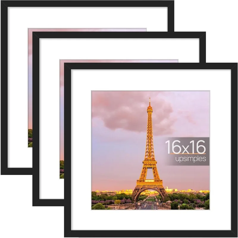 

16x16 Picture Frame Set of 3, Made of High Definition Glass for 12x12 with Mat or 16x16 Without Mat
