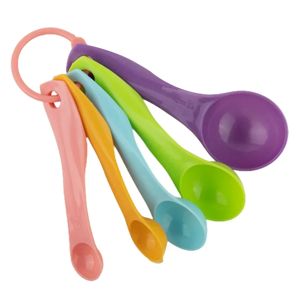 5Pcs/set Lovely Colorful Plastic Measuring Cups Measure Spoon Kitchen Tool Kids Spoons Measuring Set Tools For Baking Coffee Tea