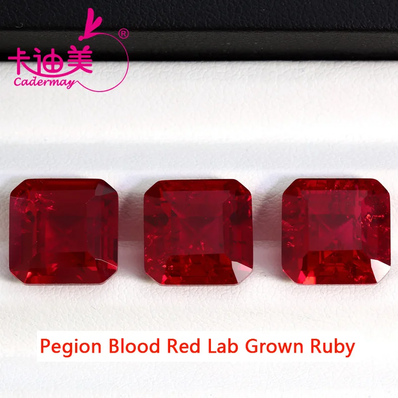 CADERMAY Square Cut Lab Grown Pegion Blood Red Ruby Loose Stone With Inclusion For Rings Necklace Customized Smart Jewelry