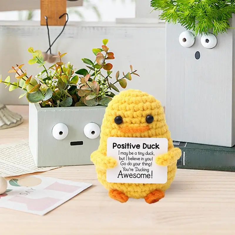 Crochet Duck Doll Handmade Inspirational Knitting Duck Doll Cute Crochet Duck Doll Ith Encouragement Card For Table Bookshelf