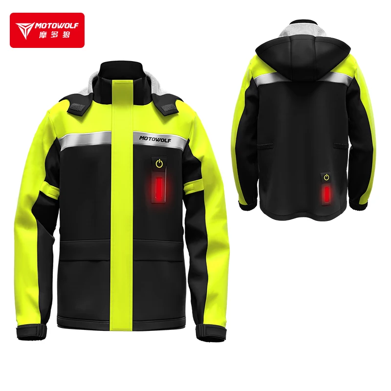 MotoWolf Motorcycle Men's and Women's Full body Waterproof Raincoat Set Motorcycle LED Warning Light Split Raincoat 비옷 дождевик