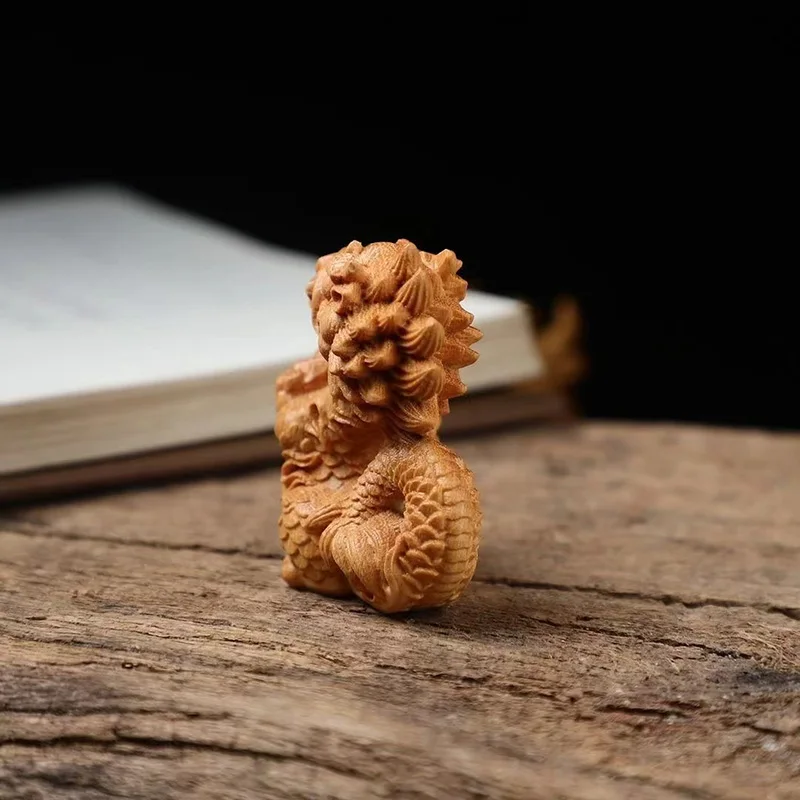 Natural Wooden Small Fire Dragon Ingot Fortune Statue Hand Carved Solid Wood  Cute Home Room mini Feng Shuidecoration Statue