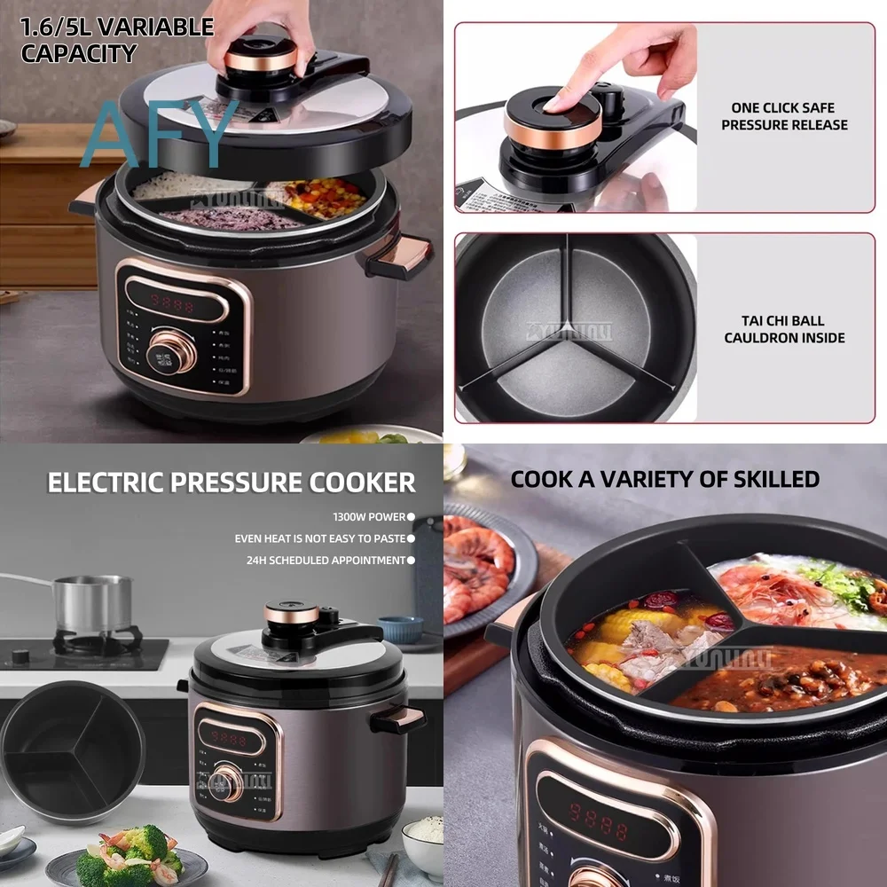 5L Electric Rice Cooker for Three Compartment Use Nonstick Inner Pot Pressure Cooker for Home Kitchen Appliances
