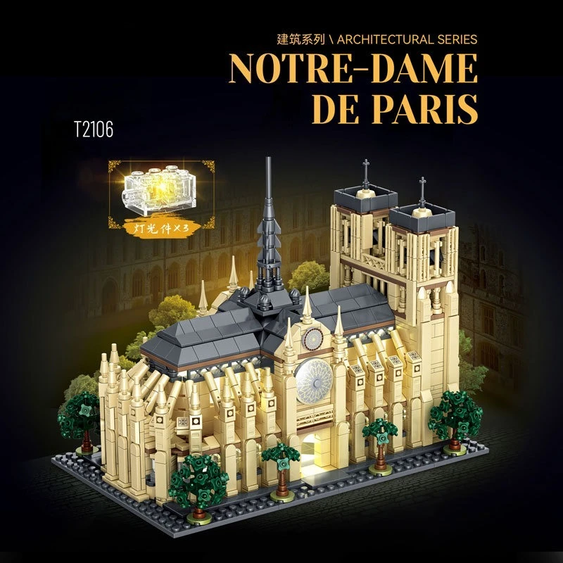 Medieval Cathedral Street View Building Blocks with LED Light DIY Assemble Architecture Model Collectible Desktop Gift for Fans