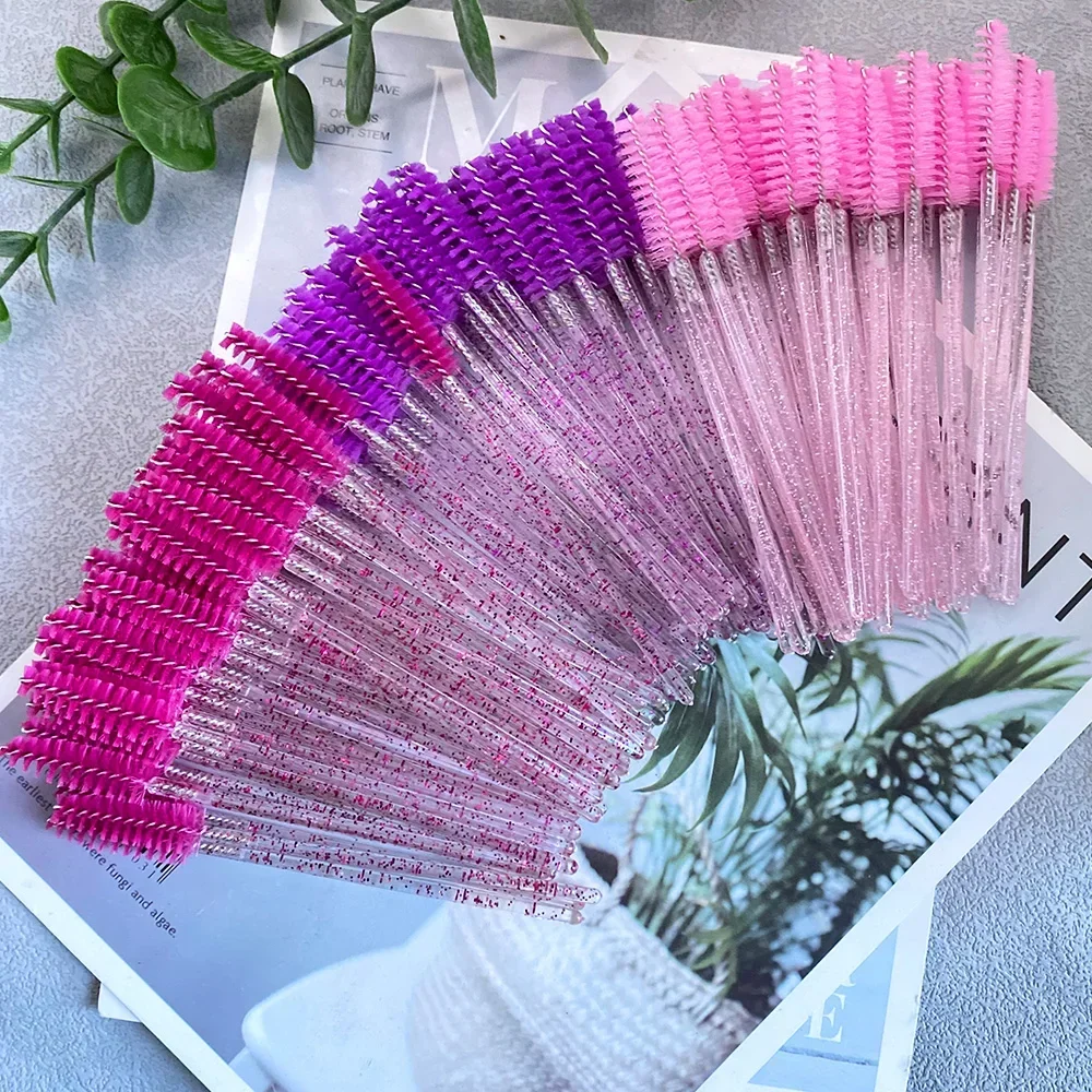 300Pcs Disposable Eyelash Spoolies/Mascara Wands - for Lash Extensions, Eyebrows & Makeup, with Crystal Handles