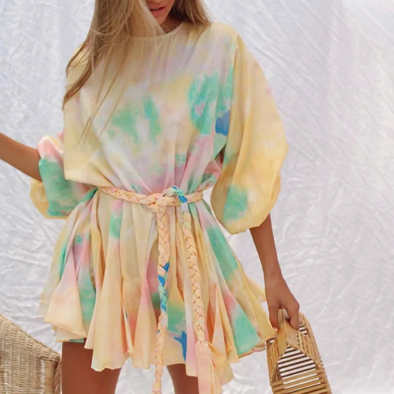 

Fashion Temperament High Sense Dress2025New Fashion Special-Interest Design Tie-Dyed Contrast Color Loose Short Skirt Women