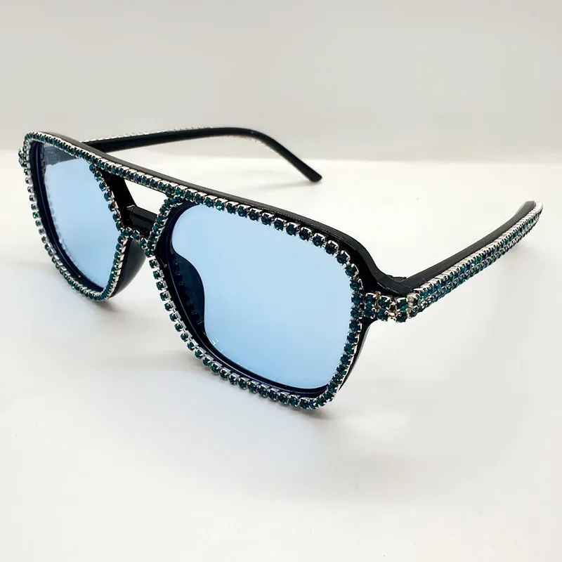 Neue Quadratische Doppel Brücken Diamant Sonnenbrille Frauen Mode Candy Farbe Strass Sonnenbrille Weibliche Shades UV400 Brillen – Detail 12