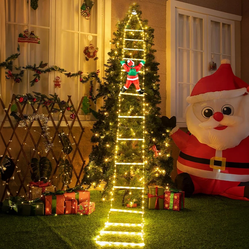 Guirxiété Lumineuse LED Échelle de Noël avec Père Noël, Décoration Intérieure et Extérieure, Jardin, Sapin de Noël, Lampe de Vacances