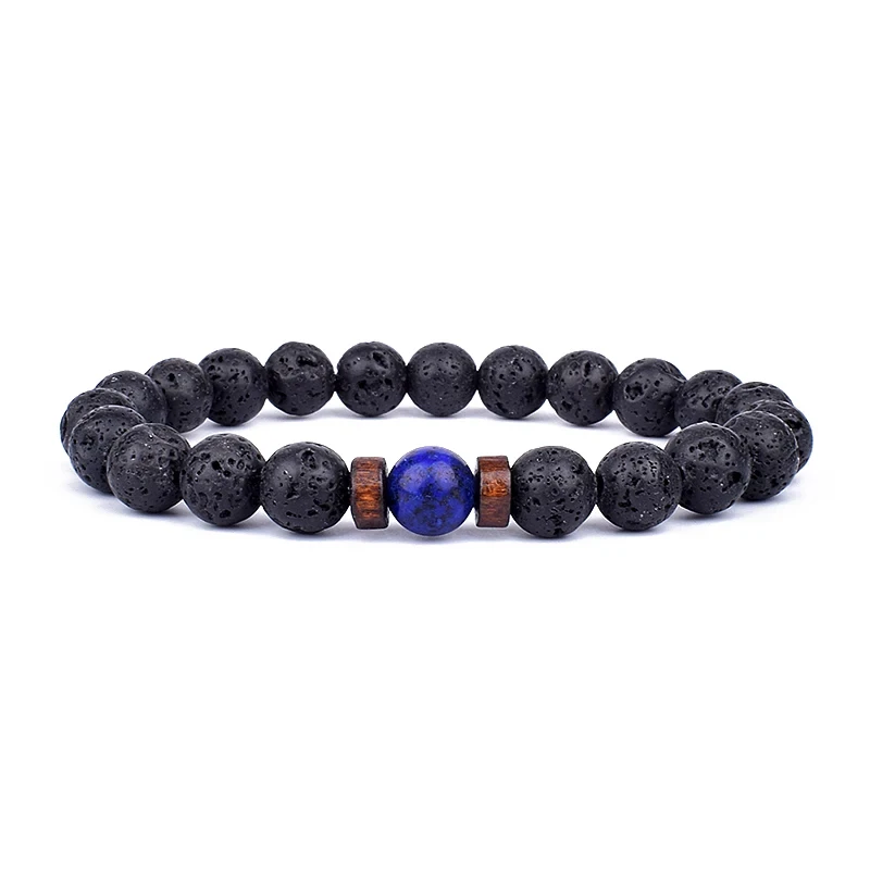 Natural Volcanic Lava Stone Beaded Bracelets for Women Men Jewelry Tiger Eyes Lapis Lazuli Healing Balance Chakra Bead Bracelet