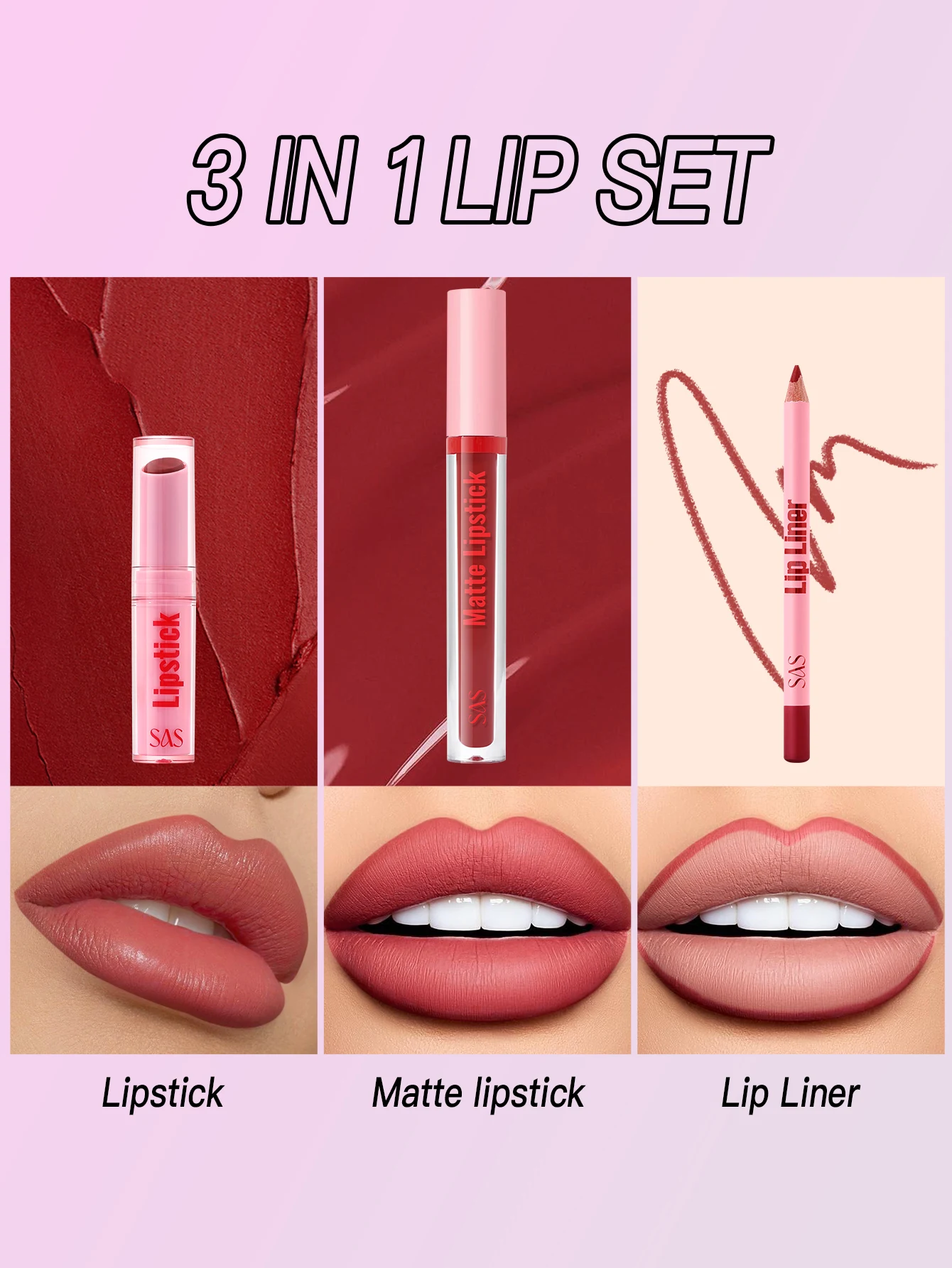 リップスティックとリップグロスのセット、マットリキッドリップスティック＋リップライナー＋リップグロス - リップメイクセットギフトセット