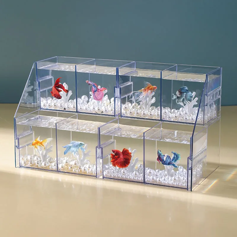 Acrylic Ornamental Fighting Fish Tank New Small Row Tank Transparent Desktop Aquarium Creative Multi-compartment DIY Aquariums