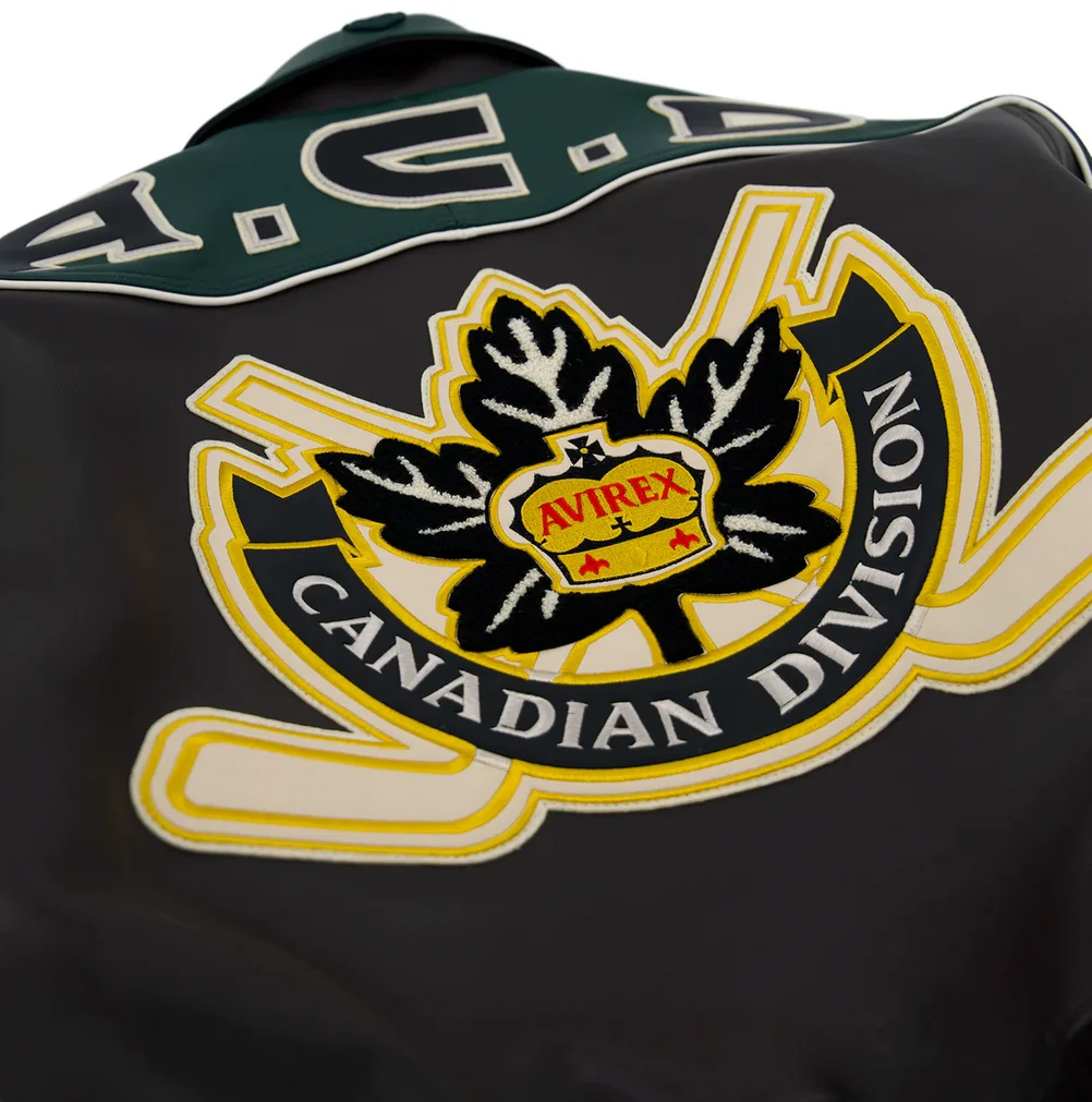 AVIREX 2025 Autumn/Winter New Arrivals Hockey logo embroidered leather jacket for men fashionable casual imported lambskin top