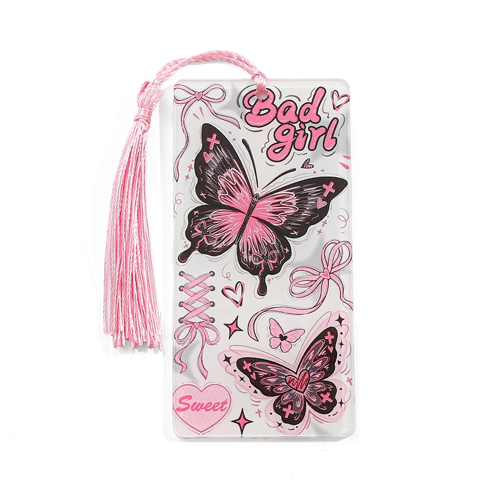 Butterfly Acrylic Bookmarks 5Pcs Set - Cute Coquette Style Page Markers with Tassel for Girls & Book Lovers  Reading Accessories