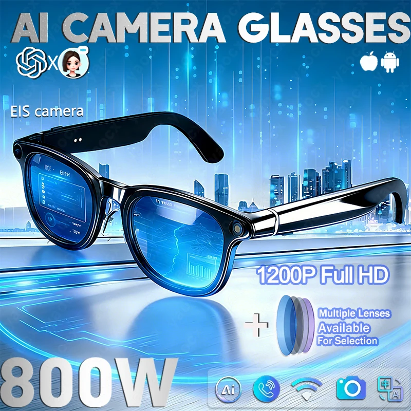 

2026 New 800W Camera HD Clear Smart Glasses 130+ languages Translation Bluetooth Call Music Player AI Chat-gpt Smart Glasses