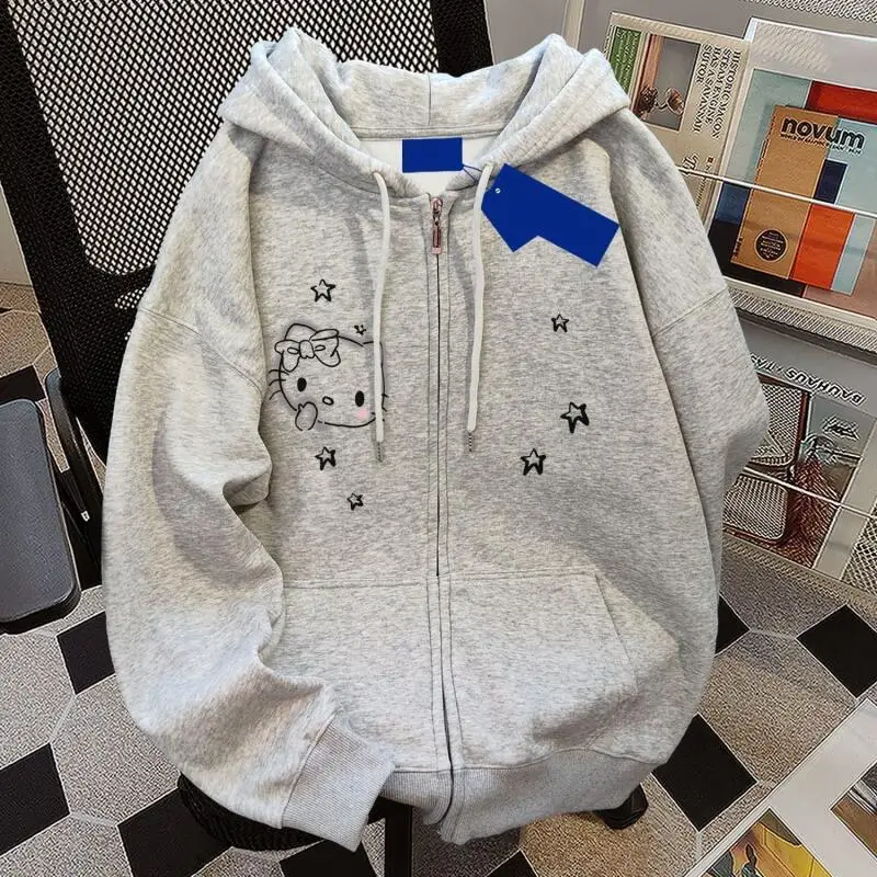 

Sanrio Hello Kitty женские толстовки Cuteore с героями мультфильмов для молодых девушек, осенние топы на молнии с длинными рукавами, женская одежда, верхняя одежда, новинка