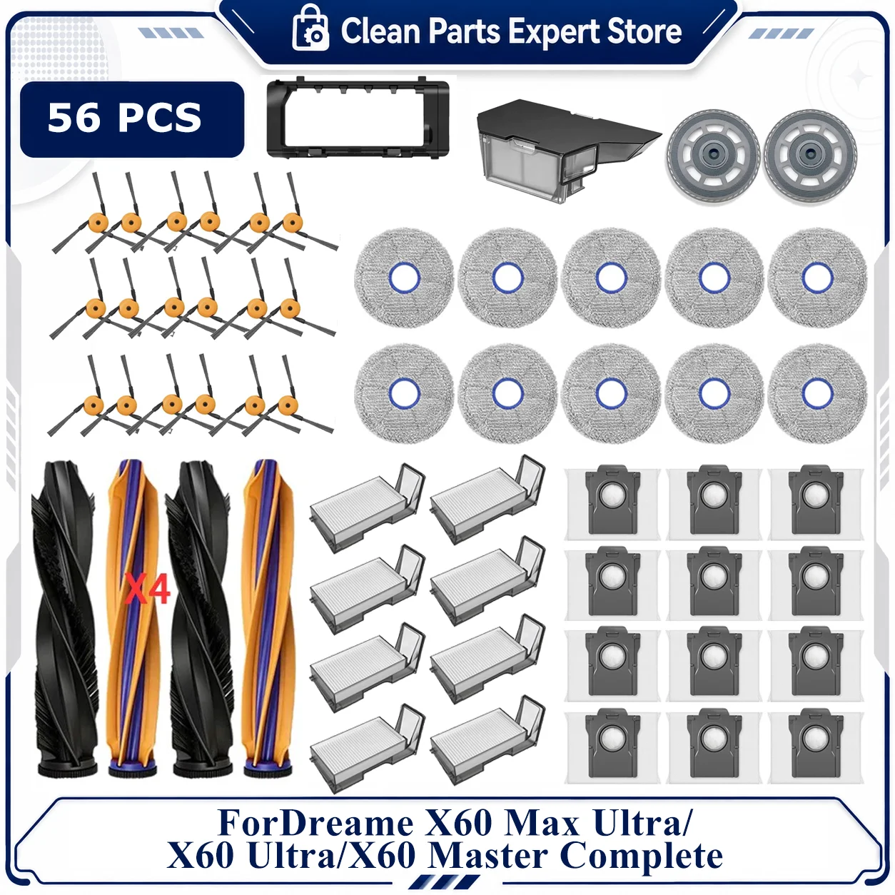 For Dreame X60 Max Ultra/x60 Ultra/x60 Master Complete Vacuum Cleaner Accessories Main Side Brush Hepa Filter Mop Cloths