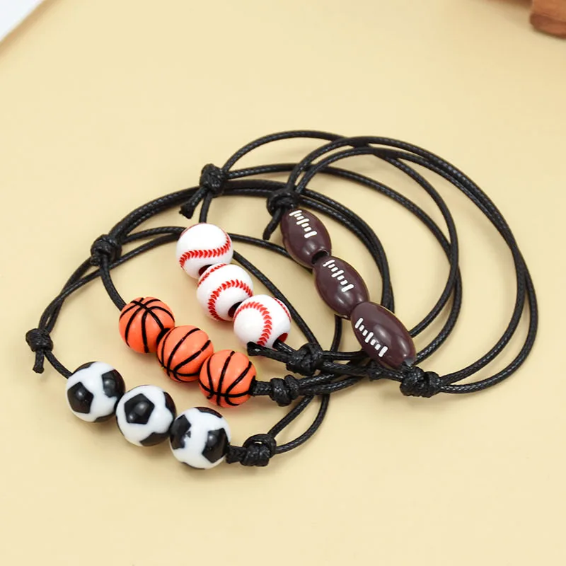 5/10pcs Football Baseball Basketball Beads Charm Bracelets Sports Theme Party Gift Fans Peripheral Bracelet Birthday Party Decor