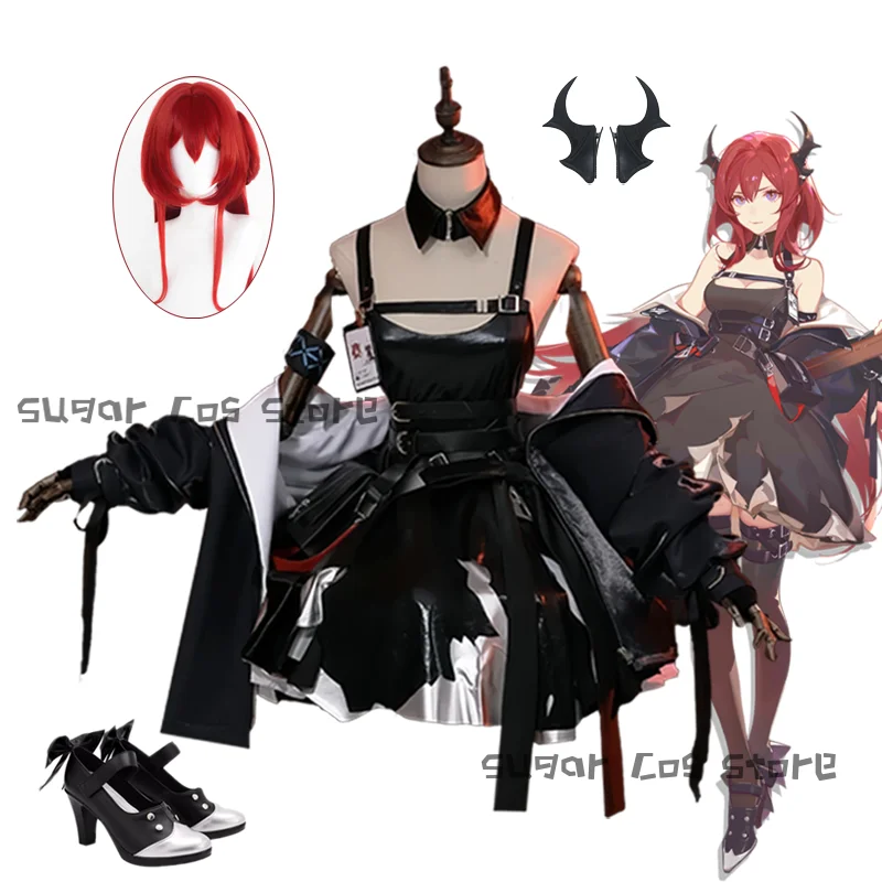 Game Arknights Surtr Cosplay Costume Games Suit Red Long Wig High Heeled Halloween Easter Carnival Role Play Outfit Party Prop