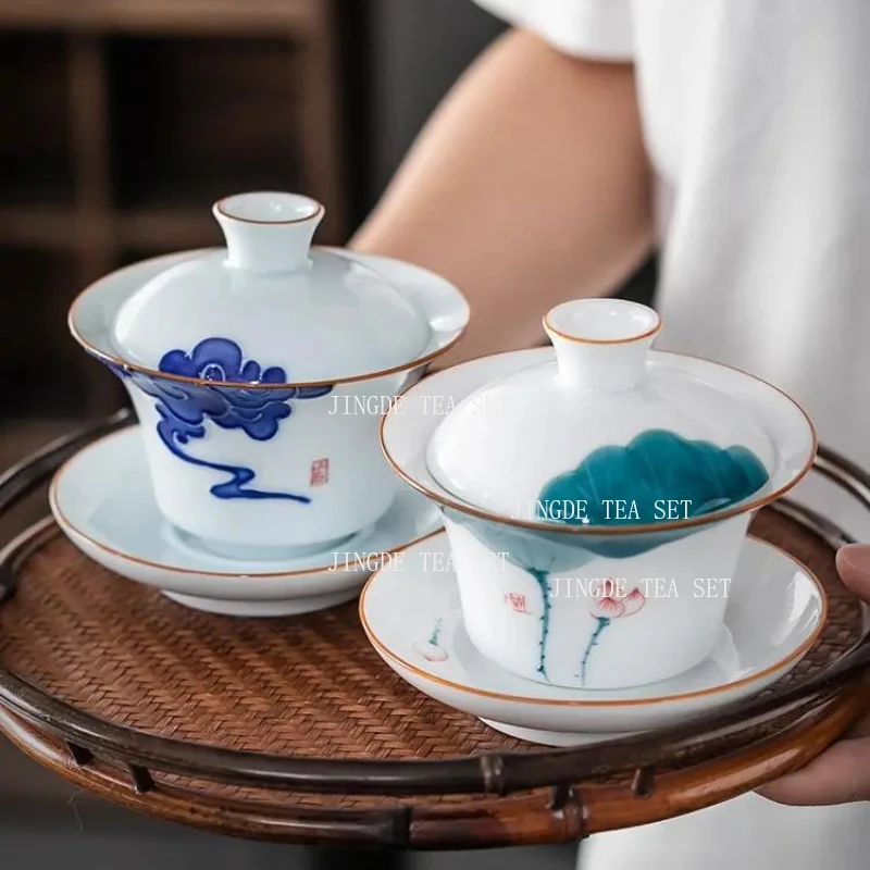 

150 мл керамическая чашка для чая с ручной росписью, неярко-белая фарфоровая чаша для чая Sancai, подглазурная цветная чаша, посуда для питья