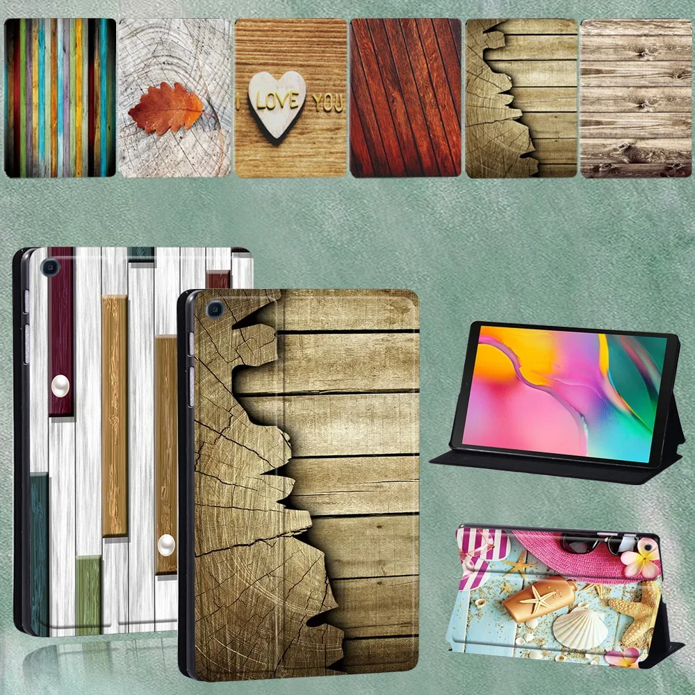 For Samsung Galaxy Tab A 8.0 Inch 2019 SM-T290 SM-T295 Anti-fall Wood Grain Series Pattern Tablet Protective Case + Pen