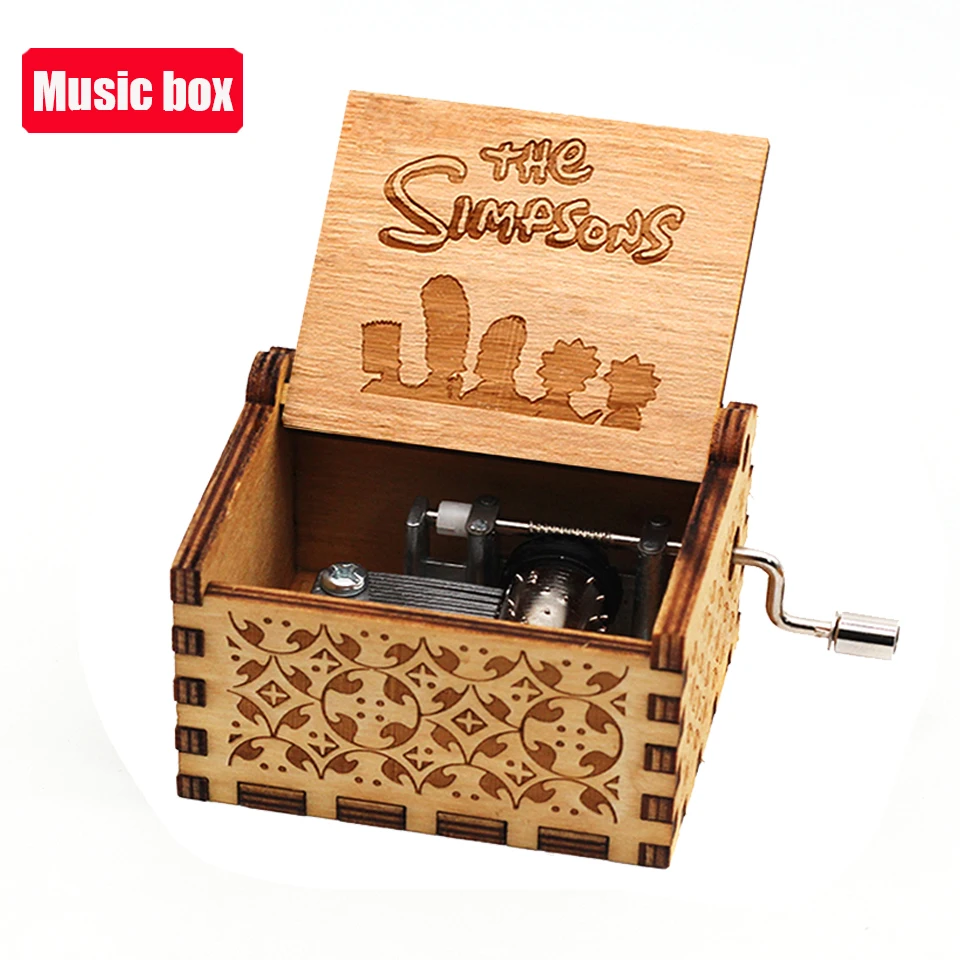 

IN STOCK 38 styles Anime Music Box Antique carved Wooden Hand Crank Music Box figure Christmas Birthday Gift