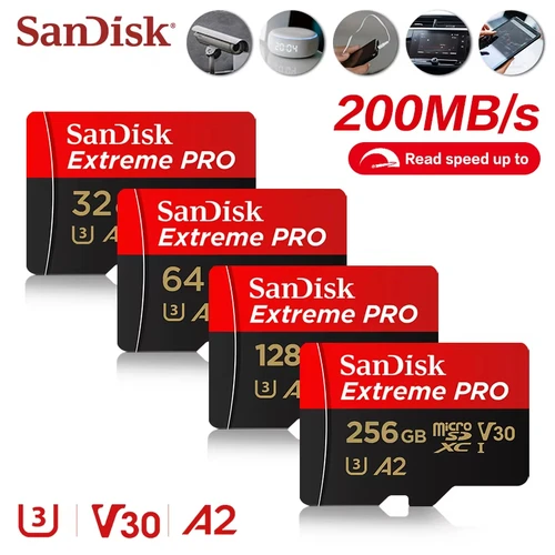Imagen 1 del producto Tarjeta de memoria SanDisk Micro SD TF Extreme Pro UHS-I de alta velocidad de 512 GB, A2-U3, 32 GB, A1, 64 GB, 128 GB, 256 GB, U3, A2, V30 para teléfono y tableta