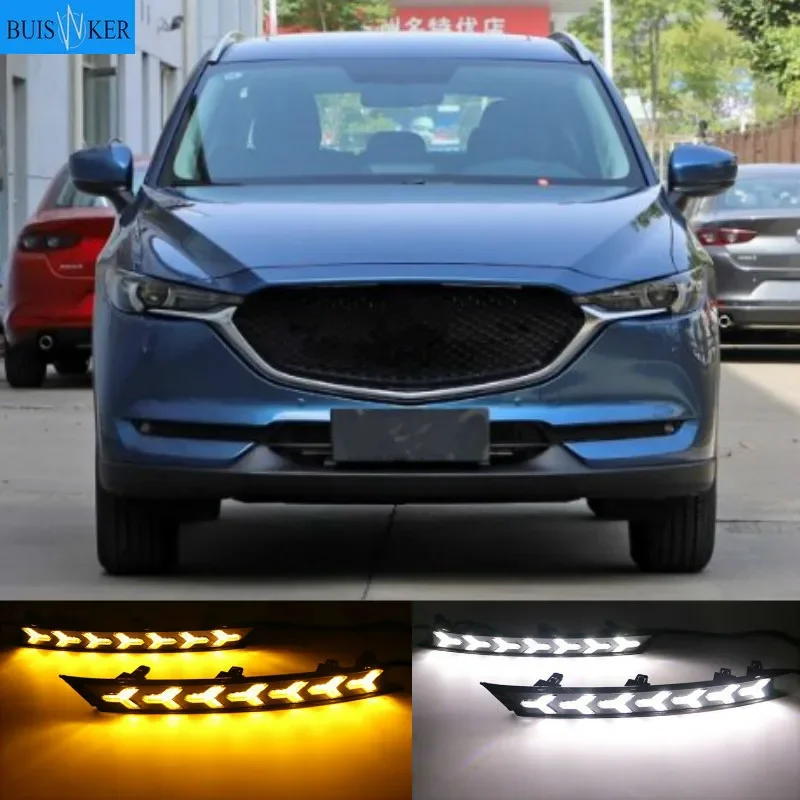

2 шт. для Mazda CX-5 2017 2018 2019 12 В светодиодные DRL дневные ходовые огни противотуманные фары украшения с плавным реле указателя поворота