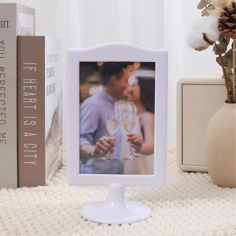 Double Sided Standing Picture Frames 4X6 Inch 2 Side Pedestal Picture Frames Plastic White Photo Frames Set For Display