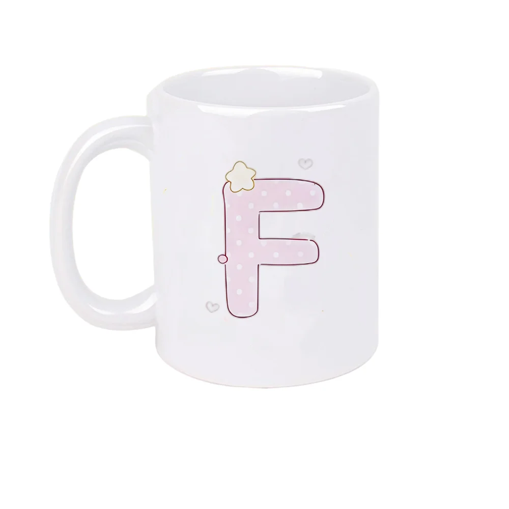Taza de café de cerámica de 11 oz con diseño de lunares rosados y la letra F, con diseño de estrella y corazón, para el Día de San Valentín, cumpleaños, Día de la Madre y uso doméstico.