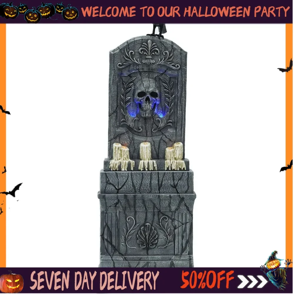 

Motion-Activated 3.4-Ft.Tall Aged Cemetery Tombstone Battery Operated Scare Prop with Spooky Sound Effects and Lights for Indoor