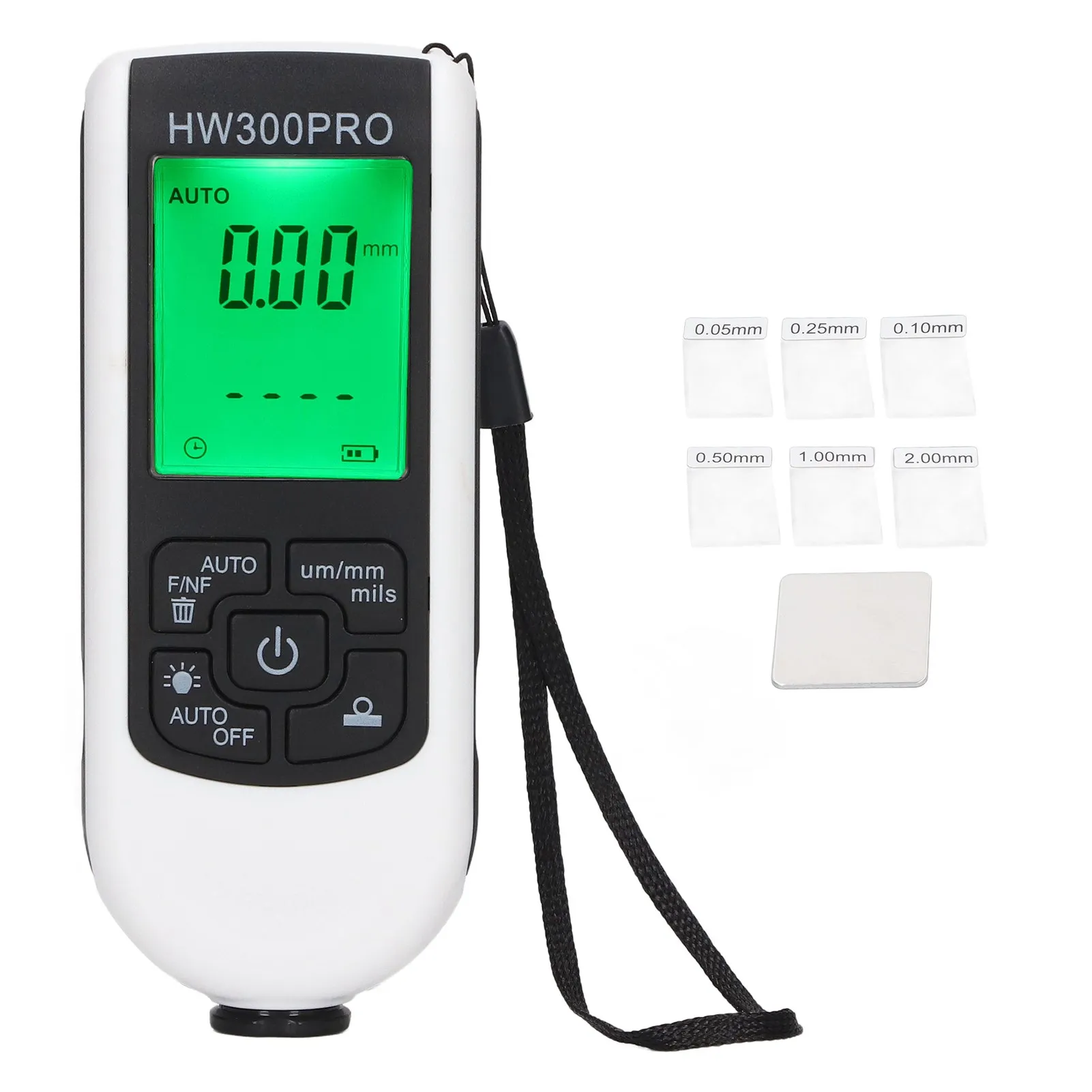HW-300PRO medidor de espessura de revestimento digital abs com corda portátil função de desligamento automático medidor de revestimento de pintura para exterior